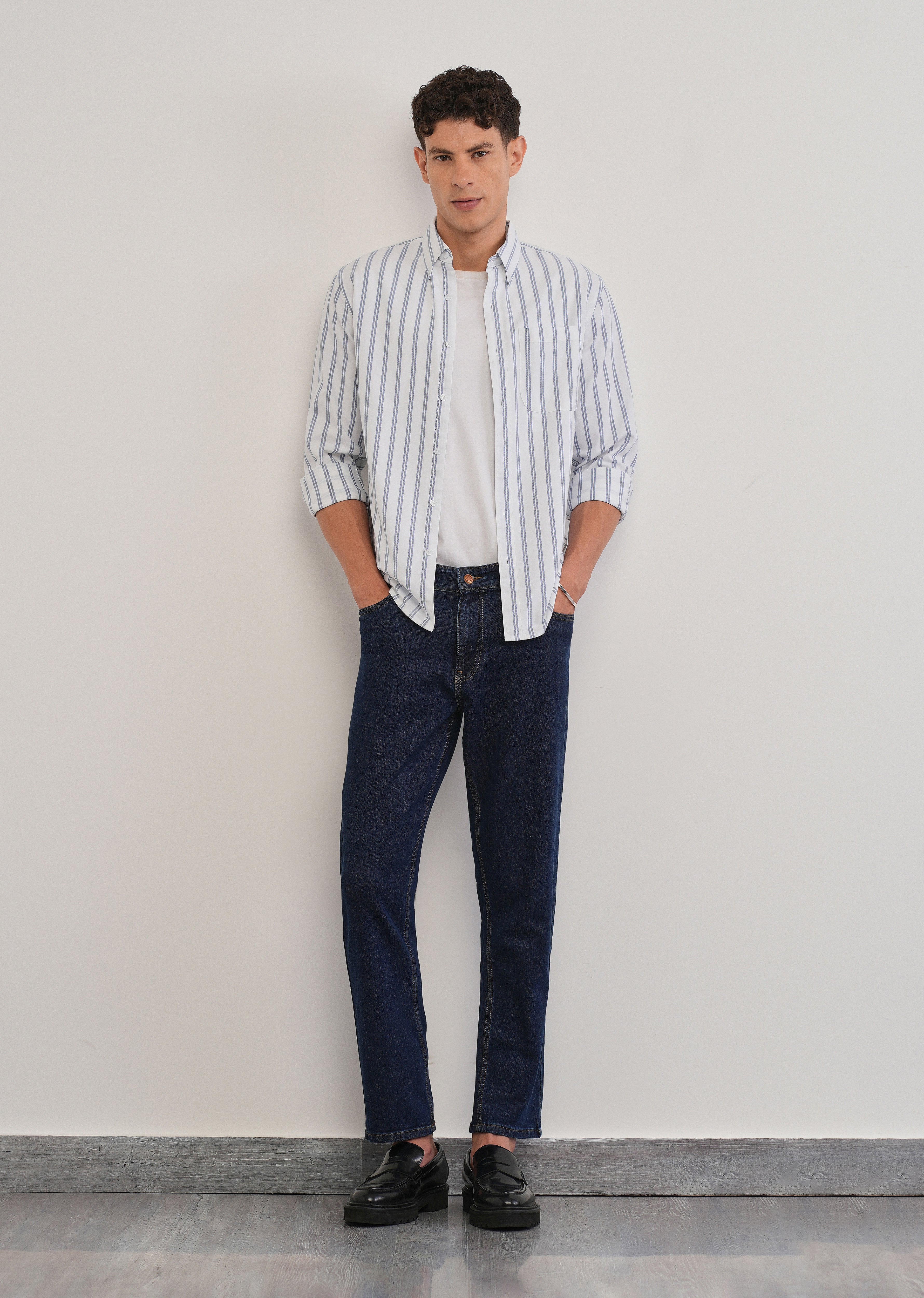 Blue Double Stripe Cotton Shirt