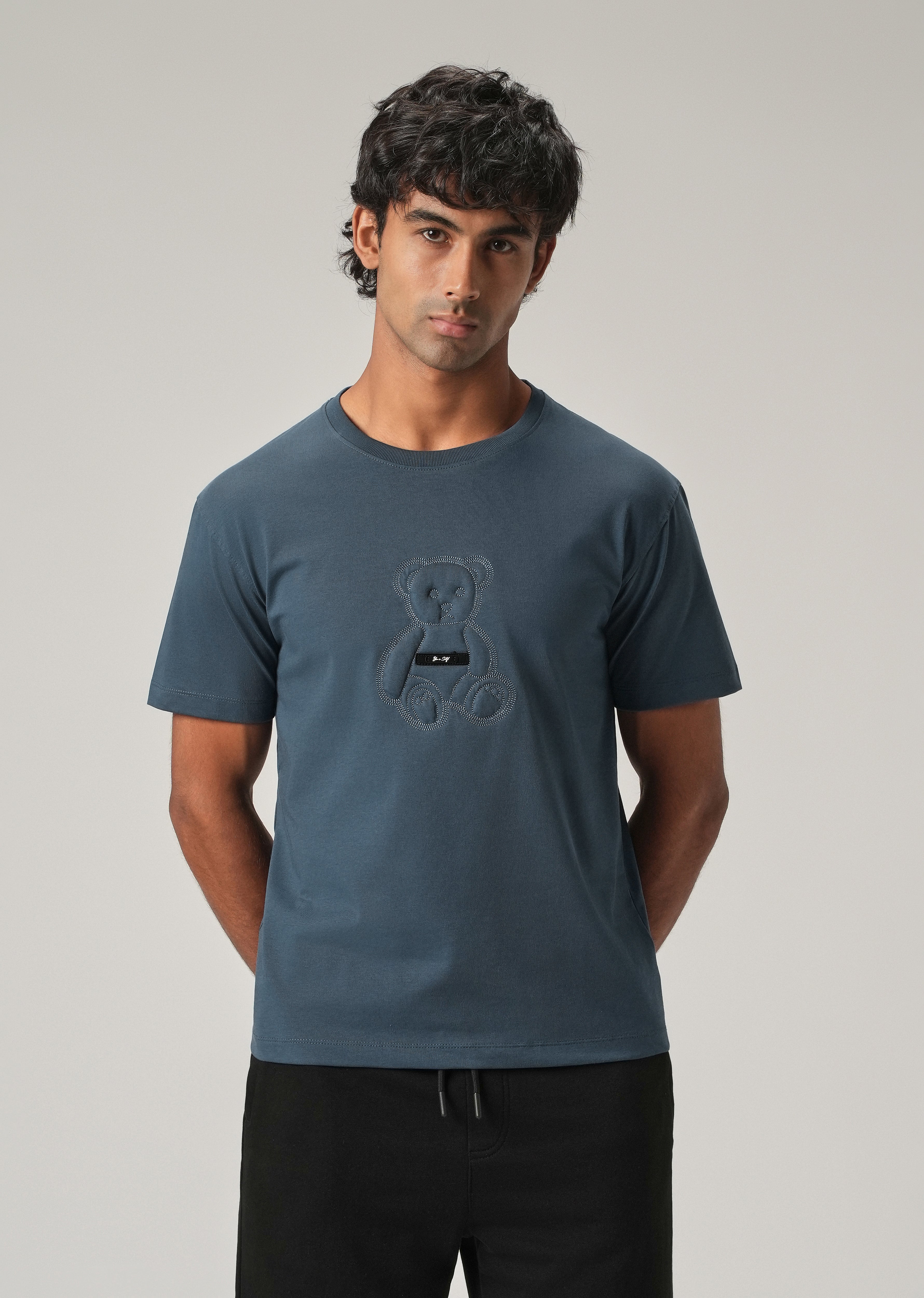 Blue Embossed Slim Fit T-Shirt