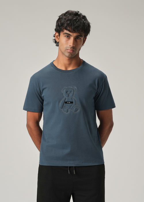 Blue Embossed Slim Fit T-Shirt