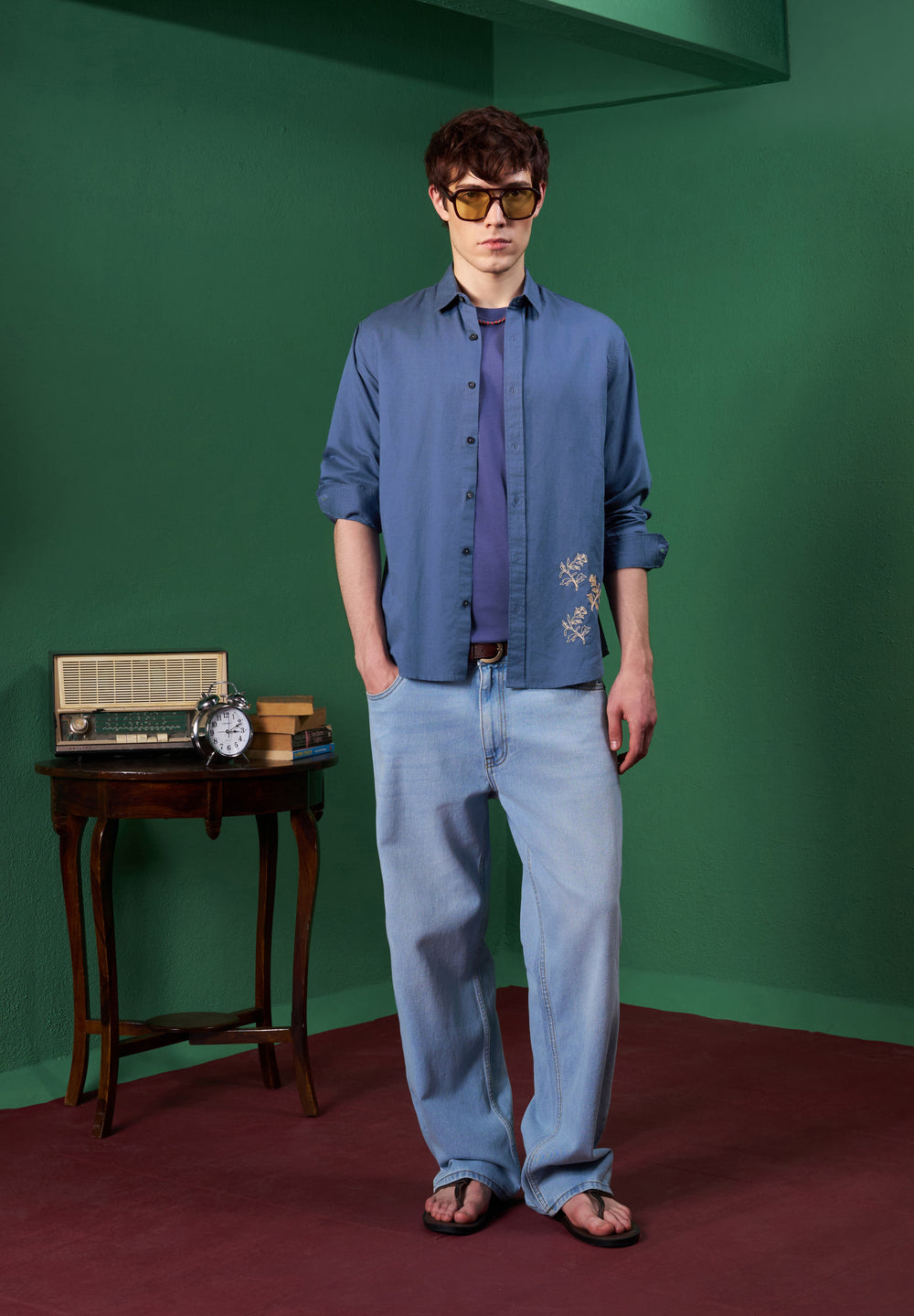 Blue Embroidered Linen Shirt