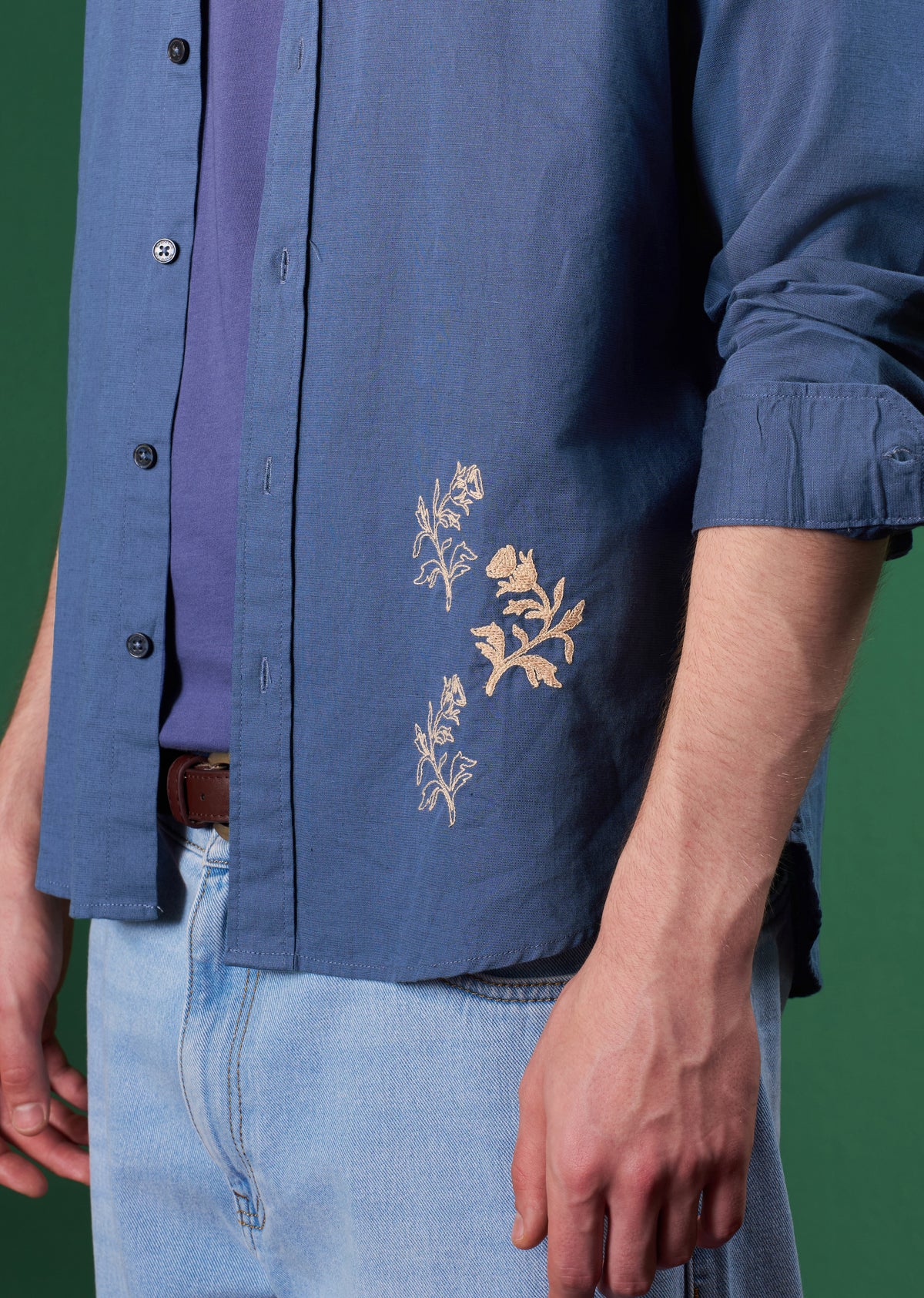 Blue Embroidered Linen Shirt