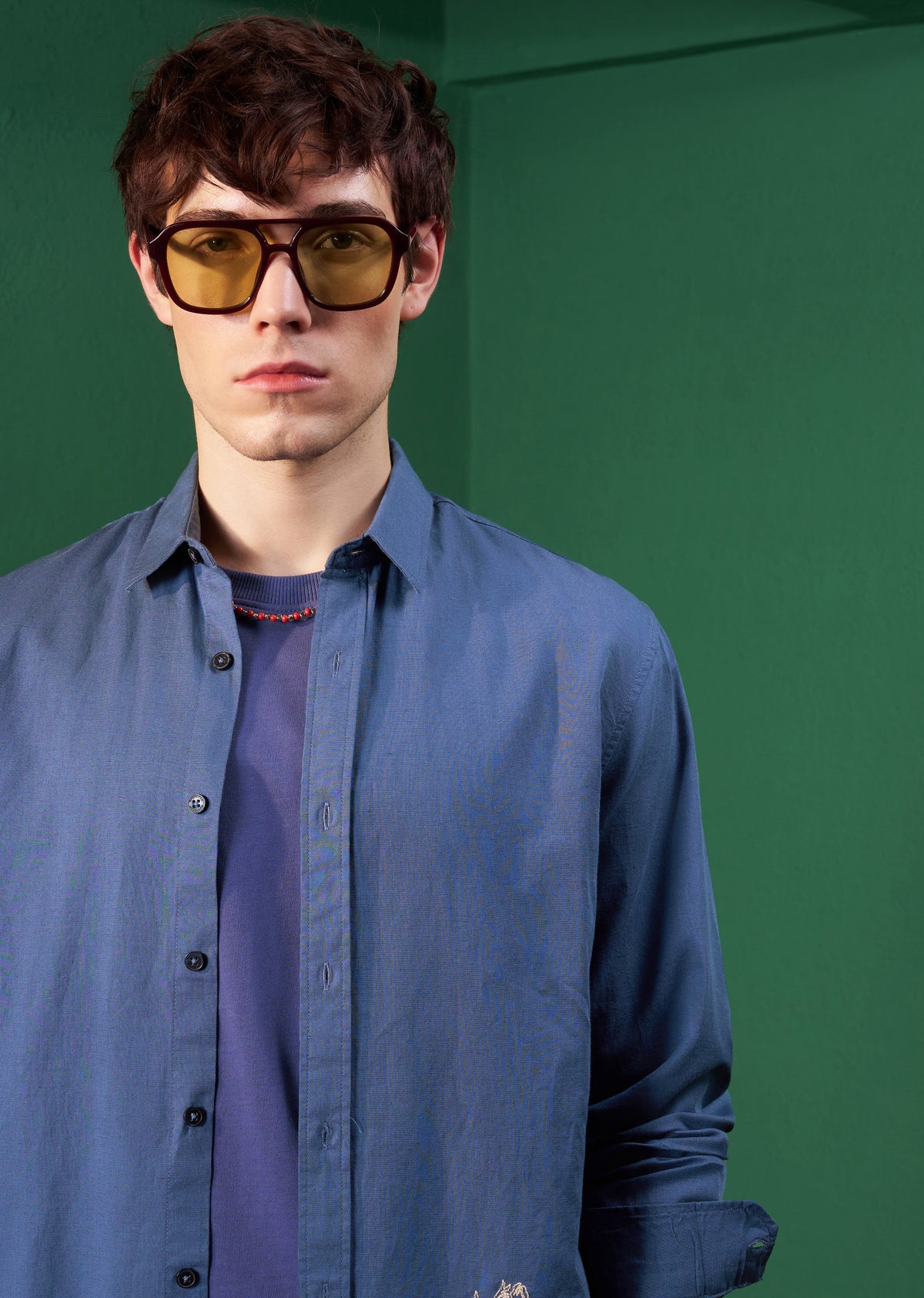 Blue Embroidered Linen Shirt