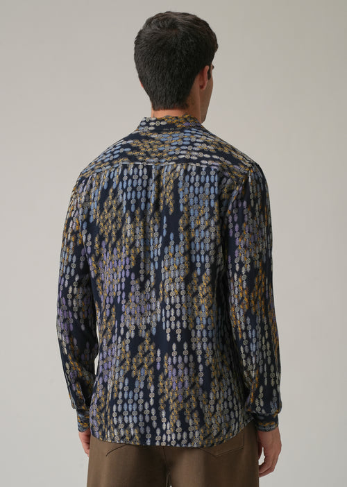 Blue Ethnic Print Feather Shirt