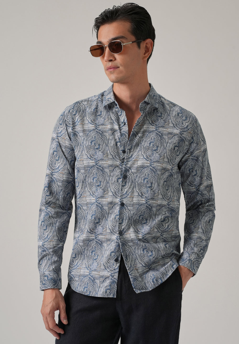 Blue Ethnic Print Shirt