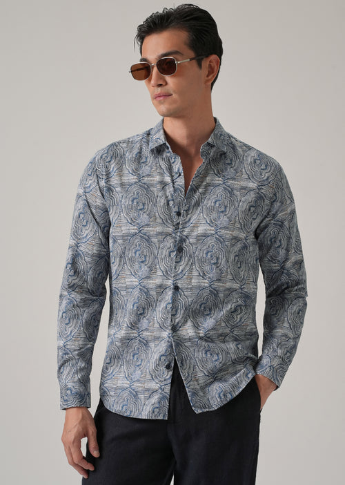 Blue Ethnic Print Shirt