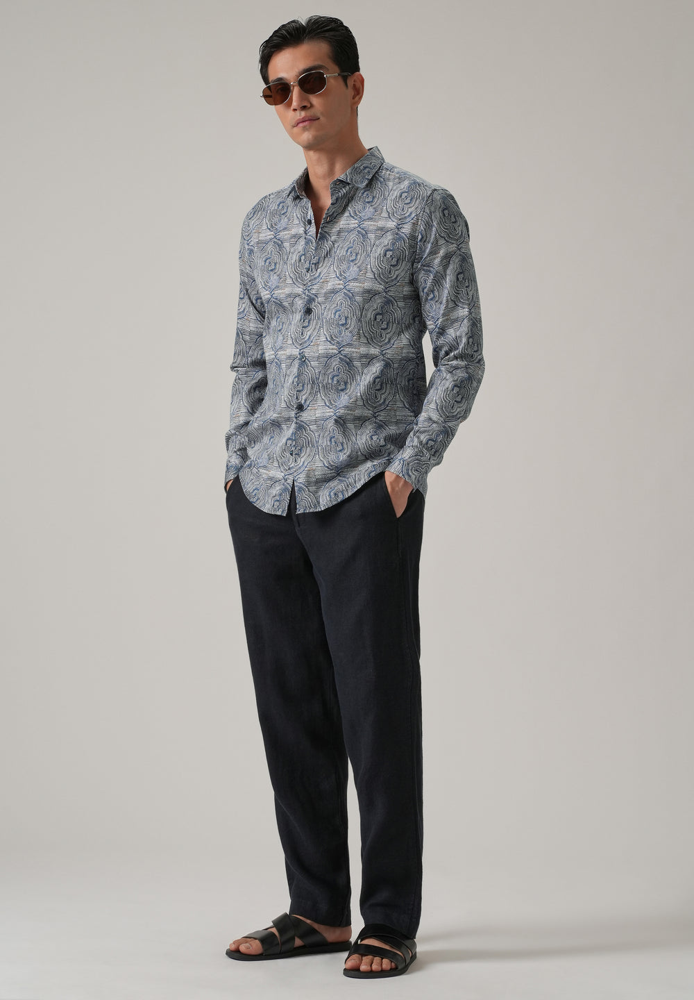 Blue Ethnic Print Shirt