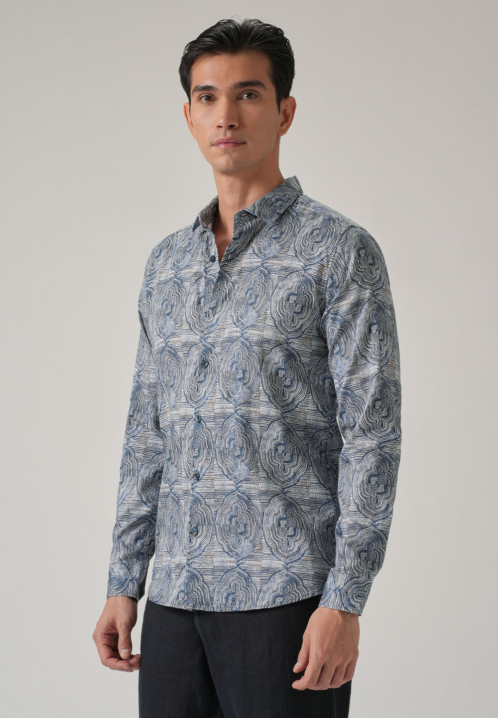 Blue Ethnic Print Shirt