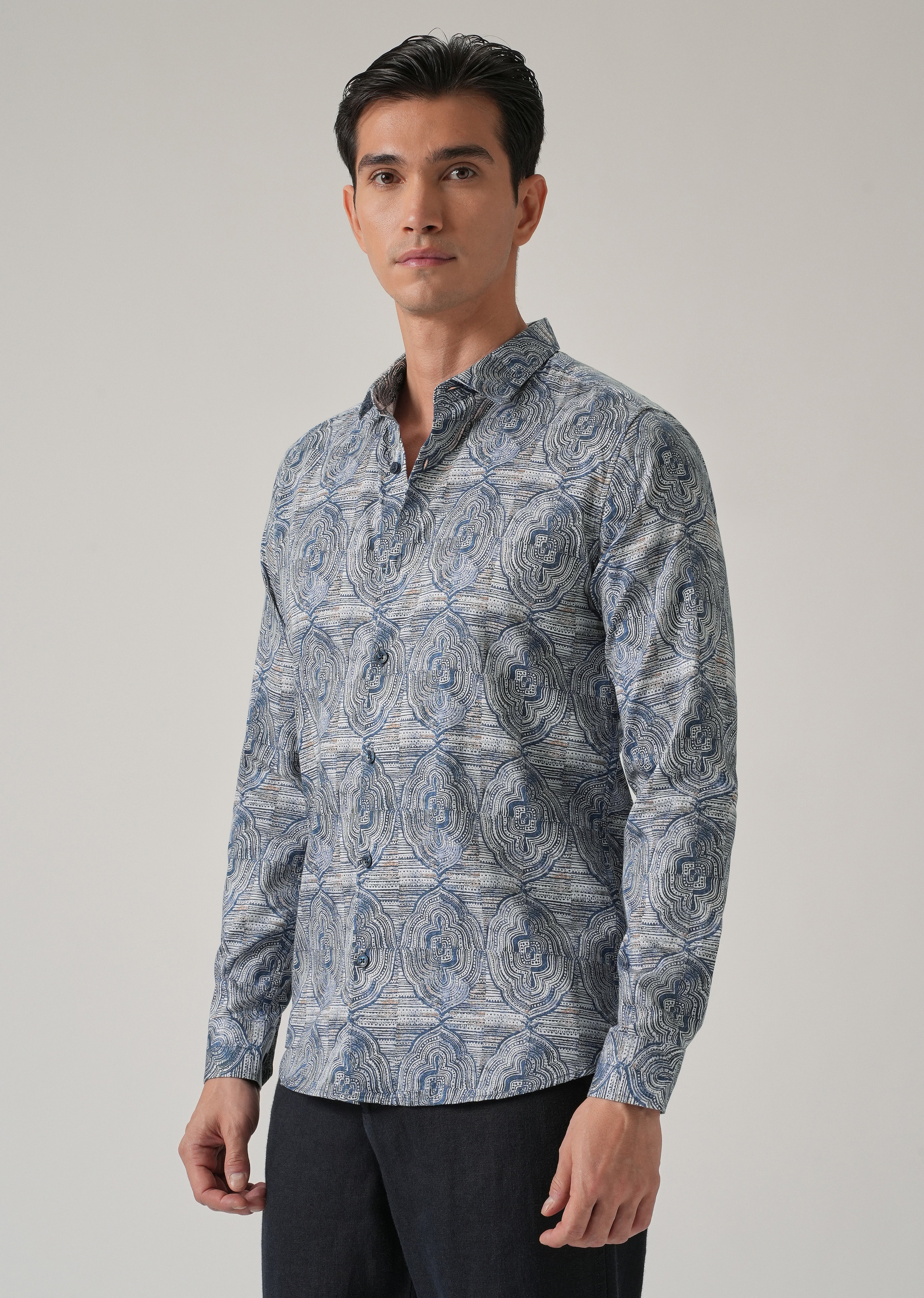 Blue Ethnic Print Shirt