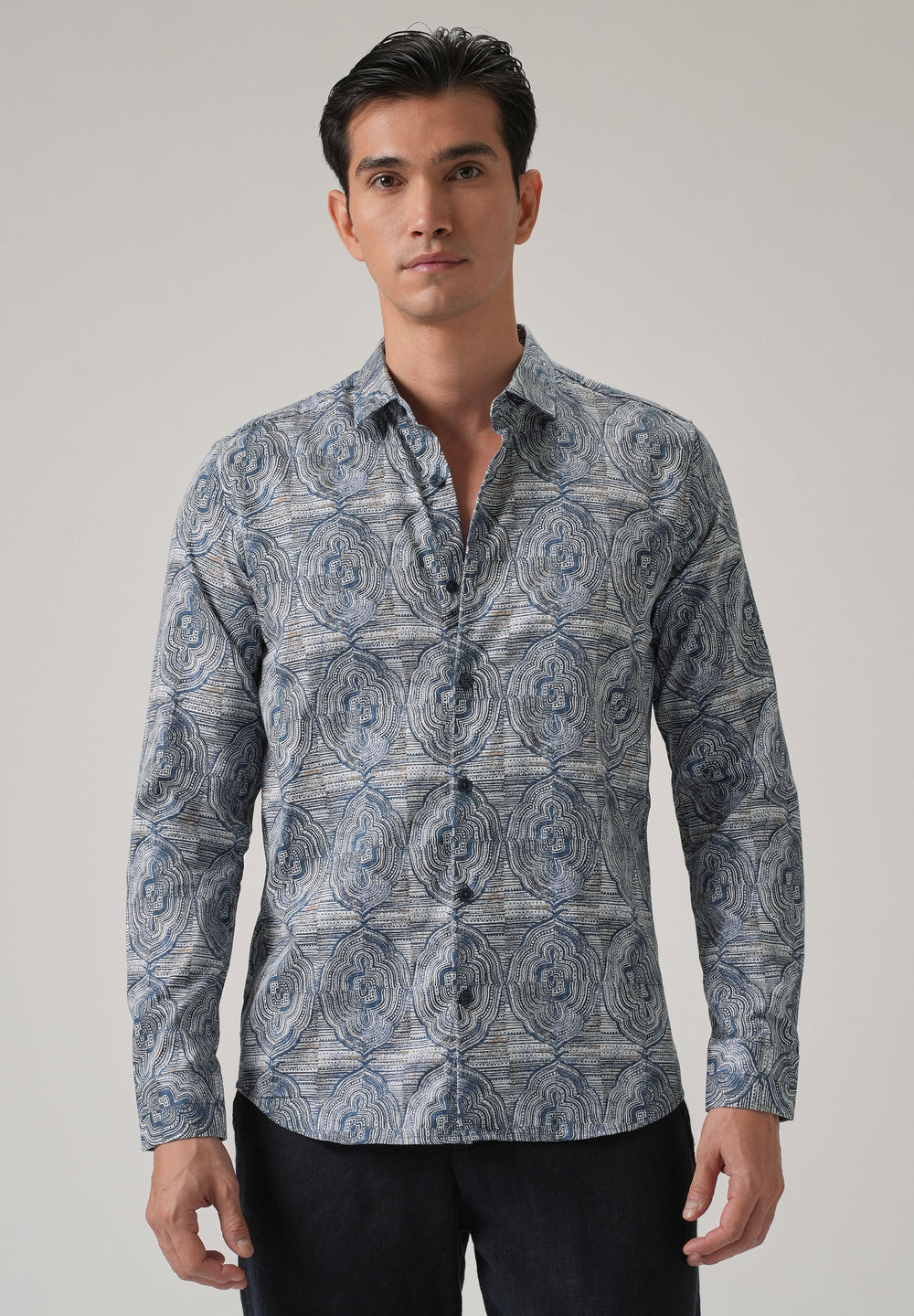 Blue Ethnic Print Shirt