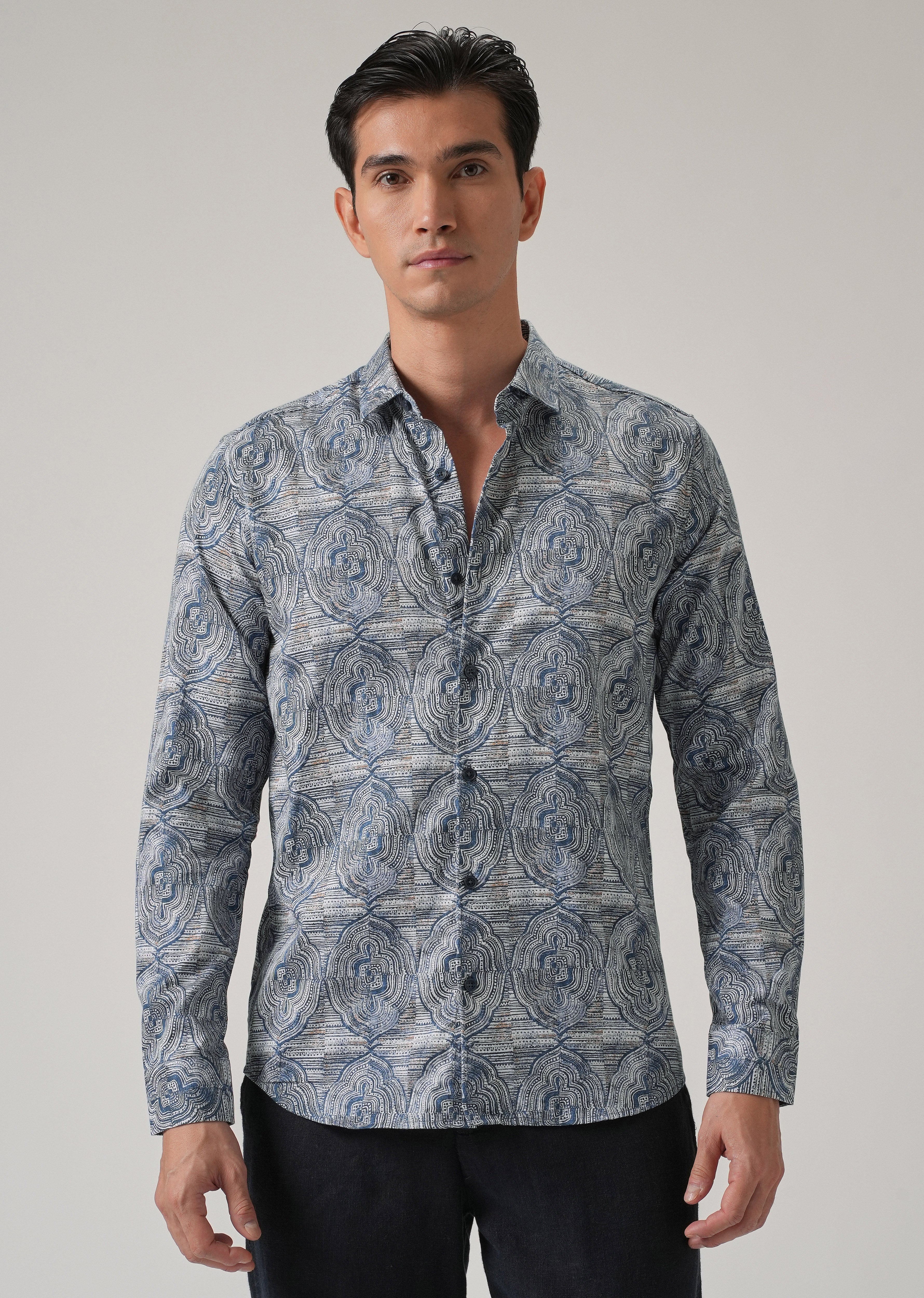 Blue Ethnic Print Shirt