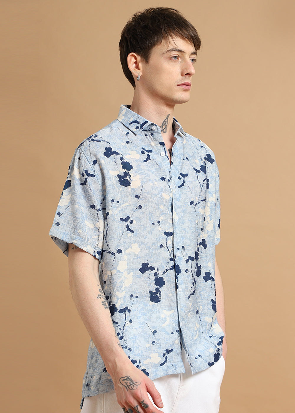 Blue Flora Printed Shirt