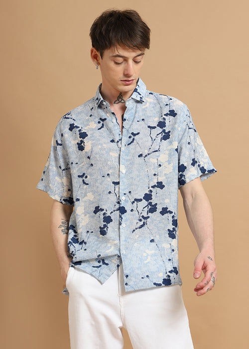 Blue Flora Printed Shirt