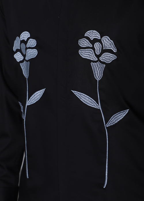 Blue Floral Embroidery Black Designer Shirt