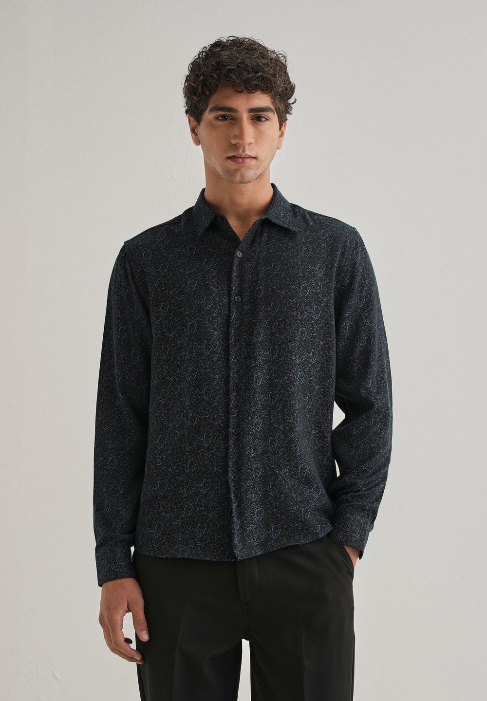 Blue Floral Jacquard Shirt
