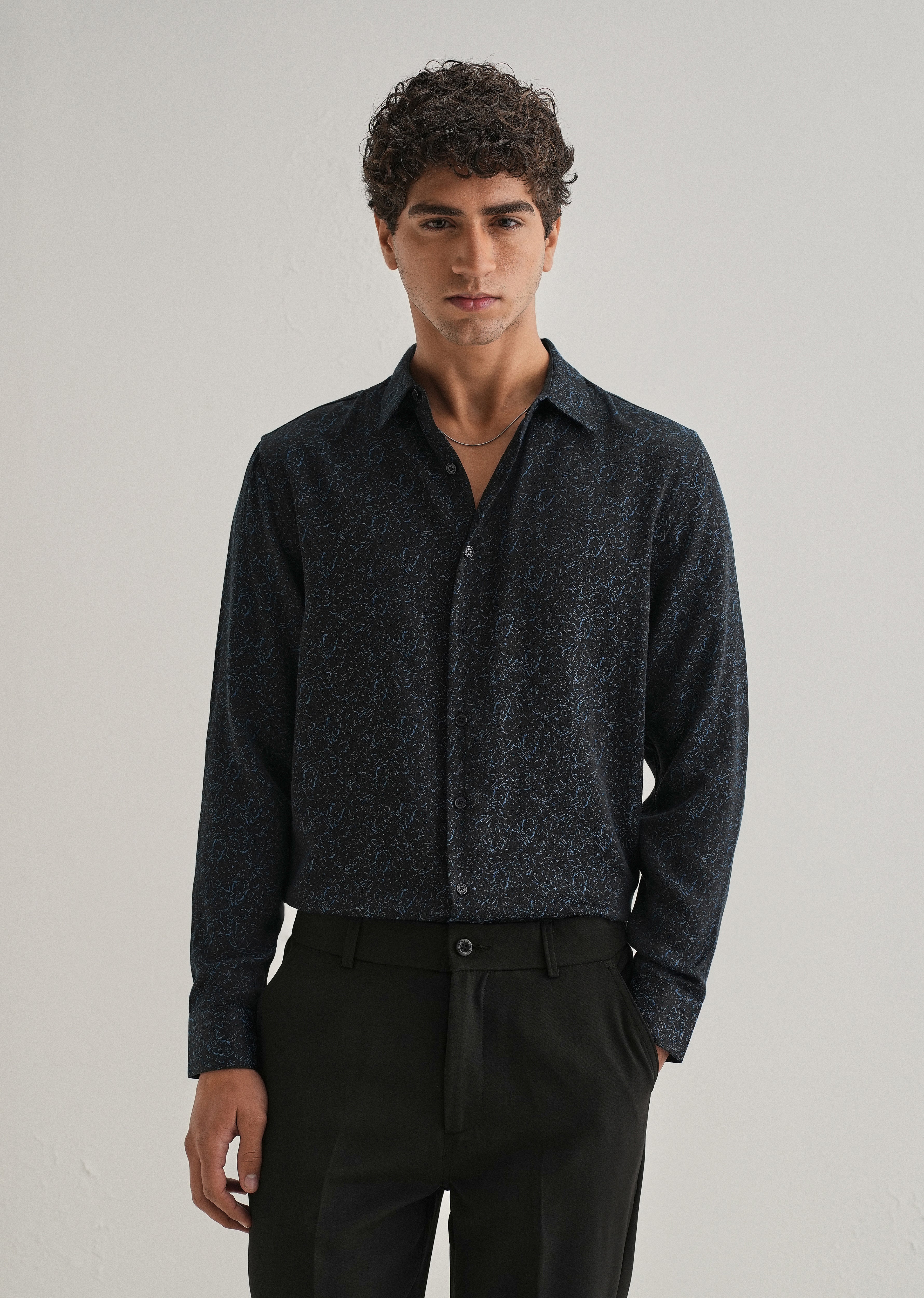 Blue Floral Jacquard Shirt