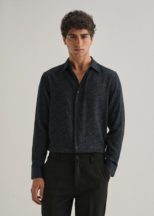 Blue Floral Jacquard Shirt