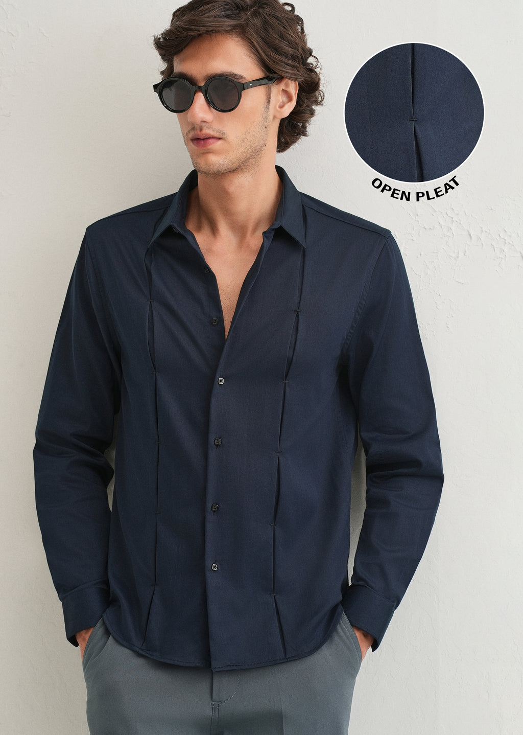 Blue Front Panel Open Pleat Shirt