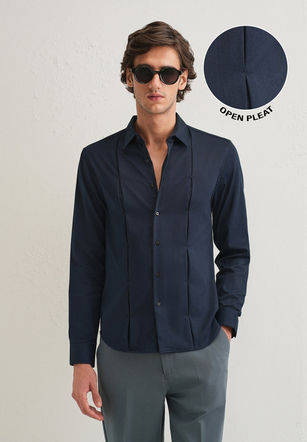Blue Front Panel Open Pleat Shirt