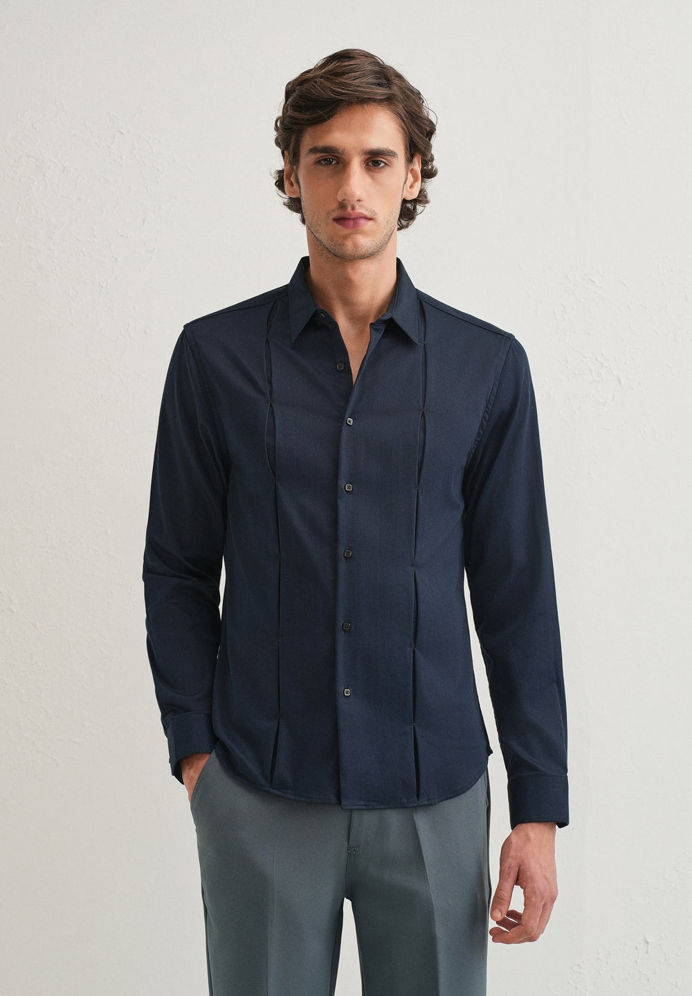 Blue Front Panel Open Pleat Shirt
