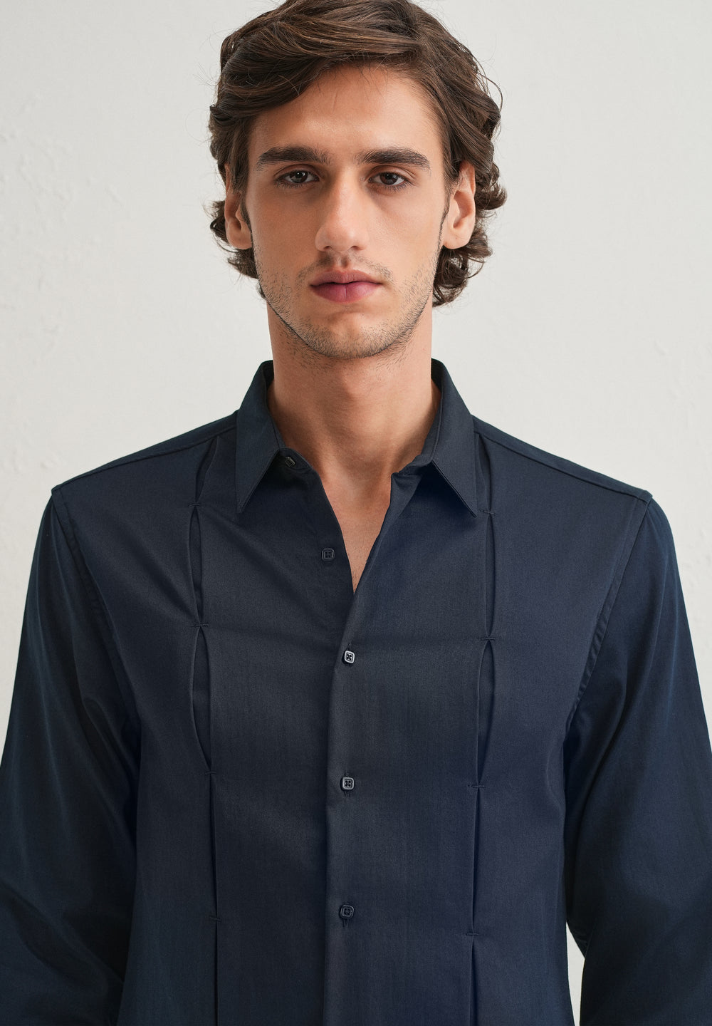 Blue Front Panel Open Pleat Shirt