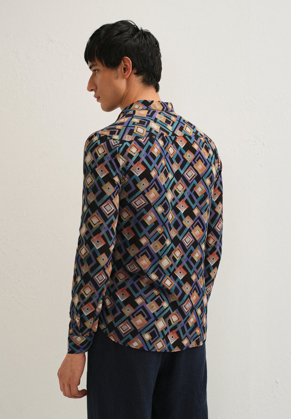 Blue Geometric Feather Shirt