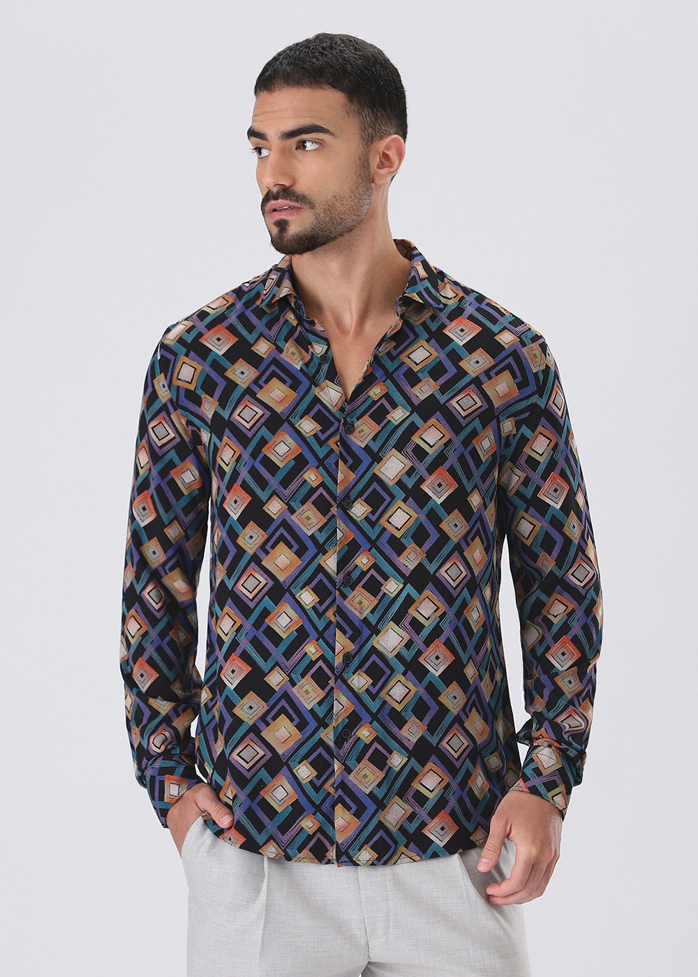 Blue Geometric Feather Shirt