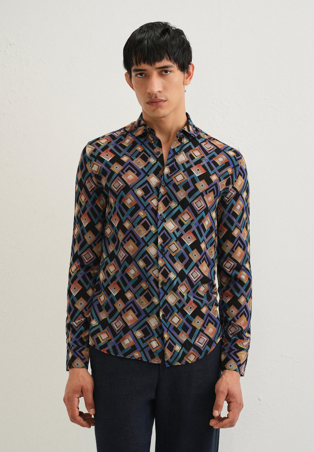 Blue Geometric Feather Shirt