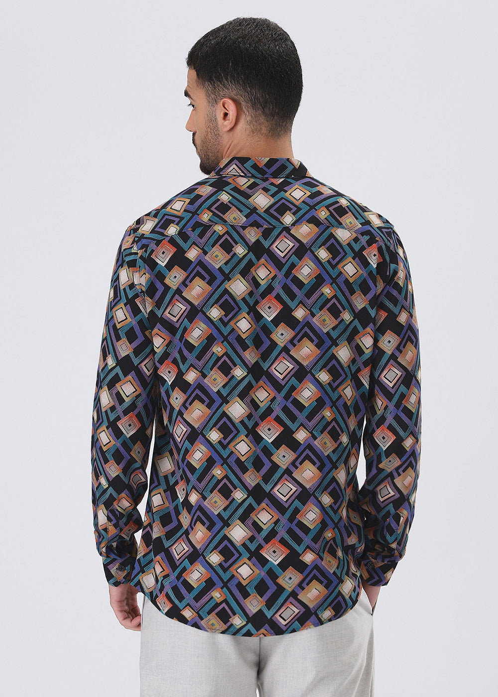 Blue Geometric Feather Shirt