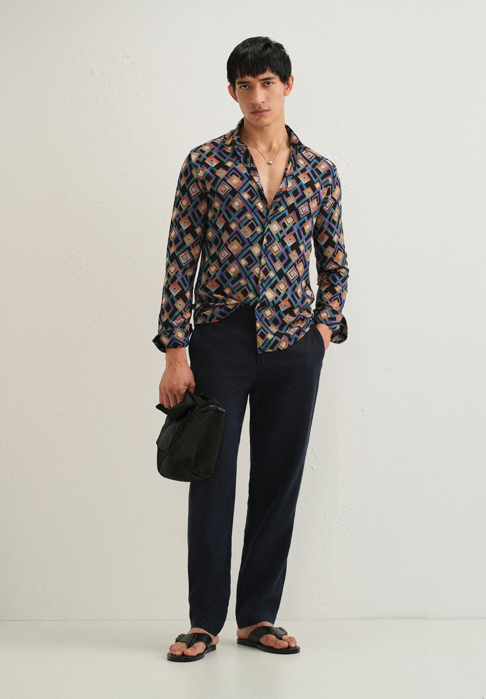 Blue Geometric Feather Shirt