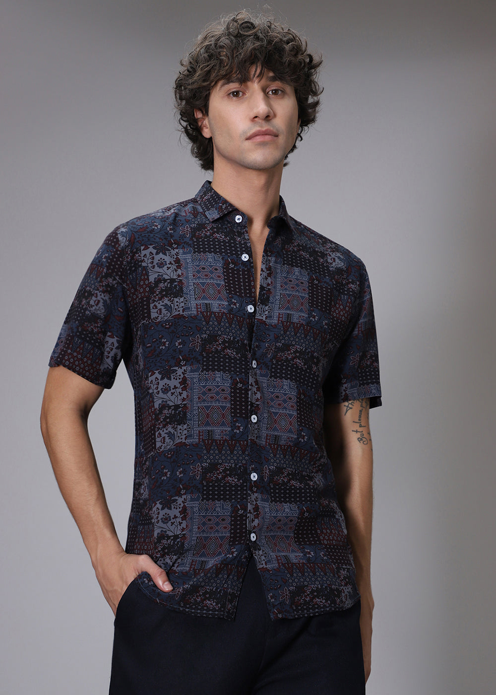 Blue Geometric Print Shirt