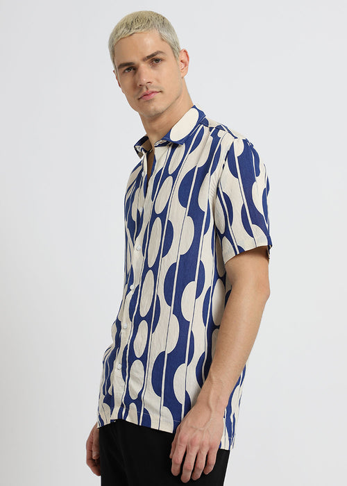 Blue Geometric Printed Shirt