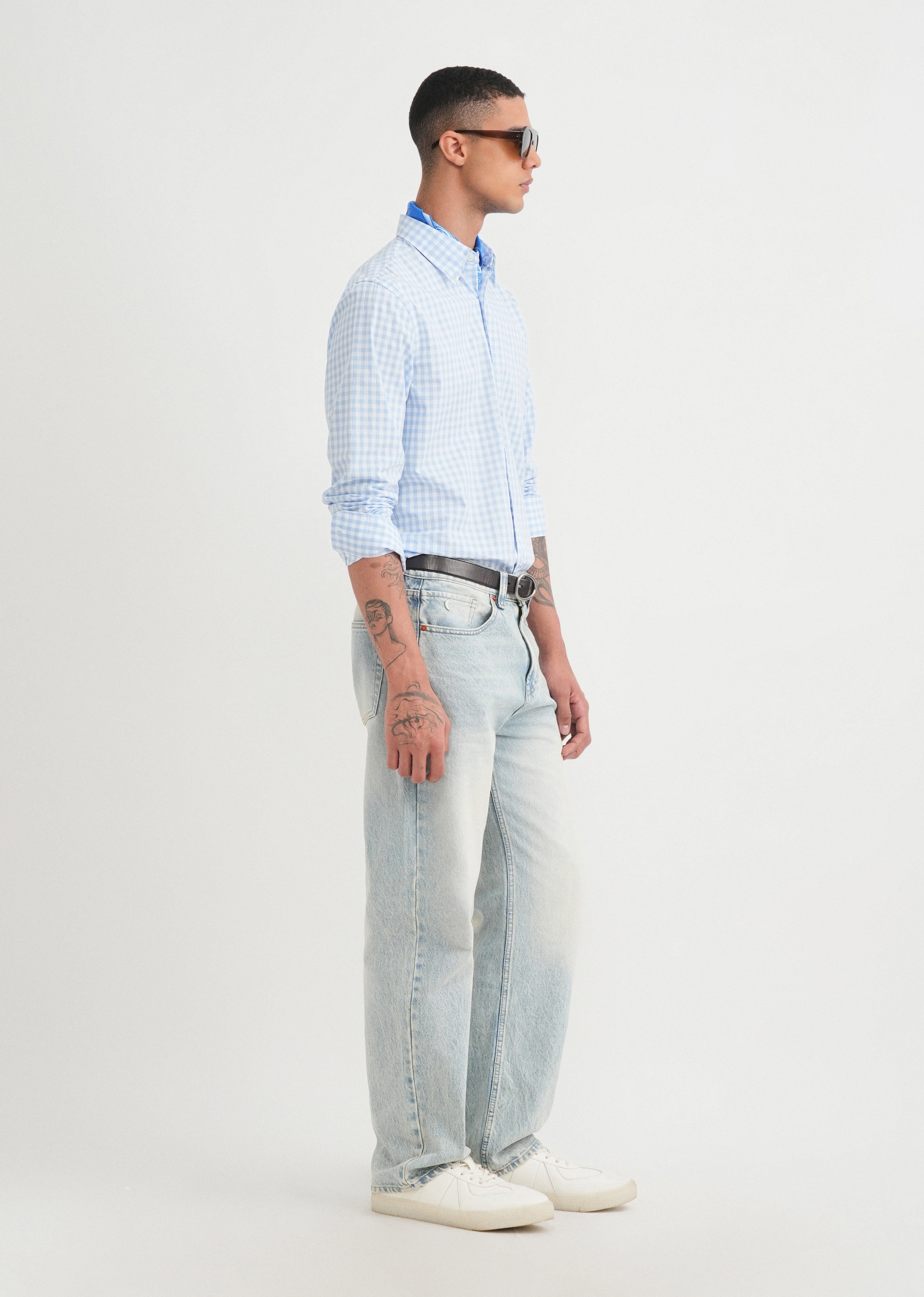 Blue Gingham Check Cotton Shirt