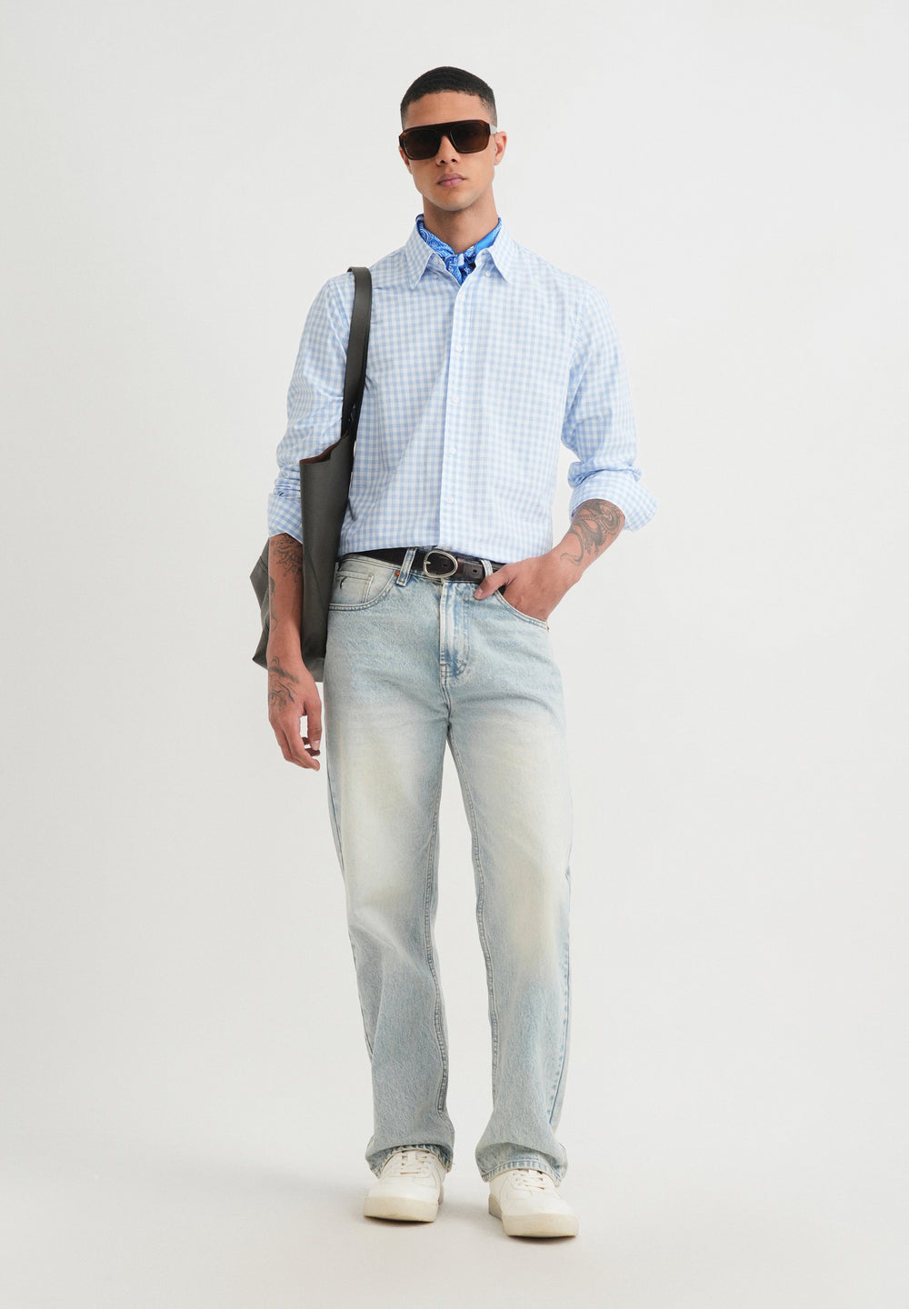 Blue Gingham Check Cotton Shirt