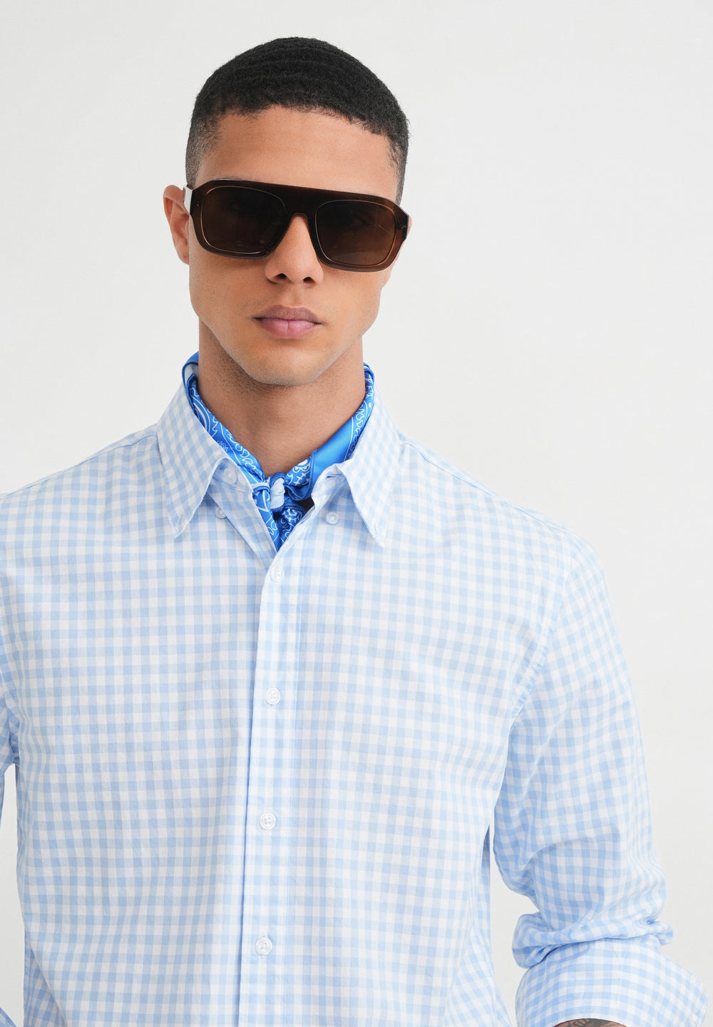 Blue Gingham Check Cotton Shirt