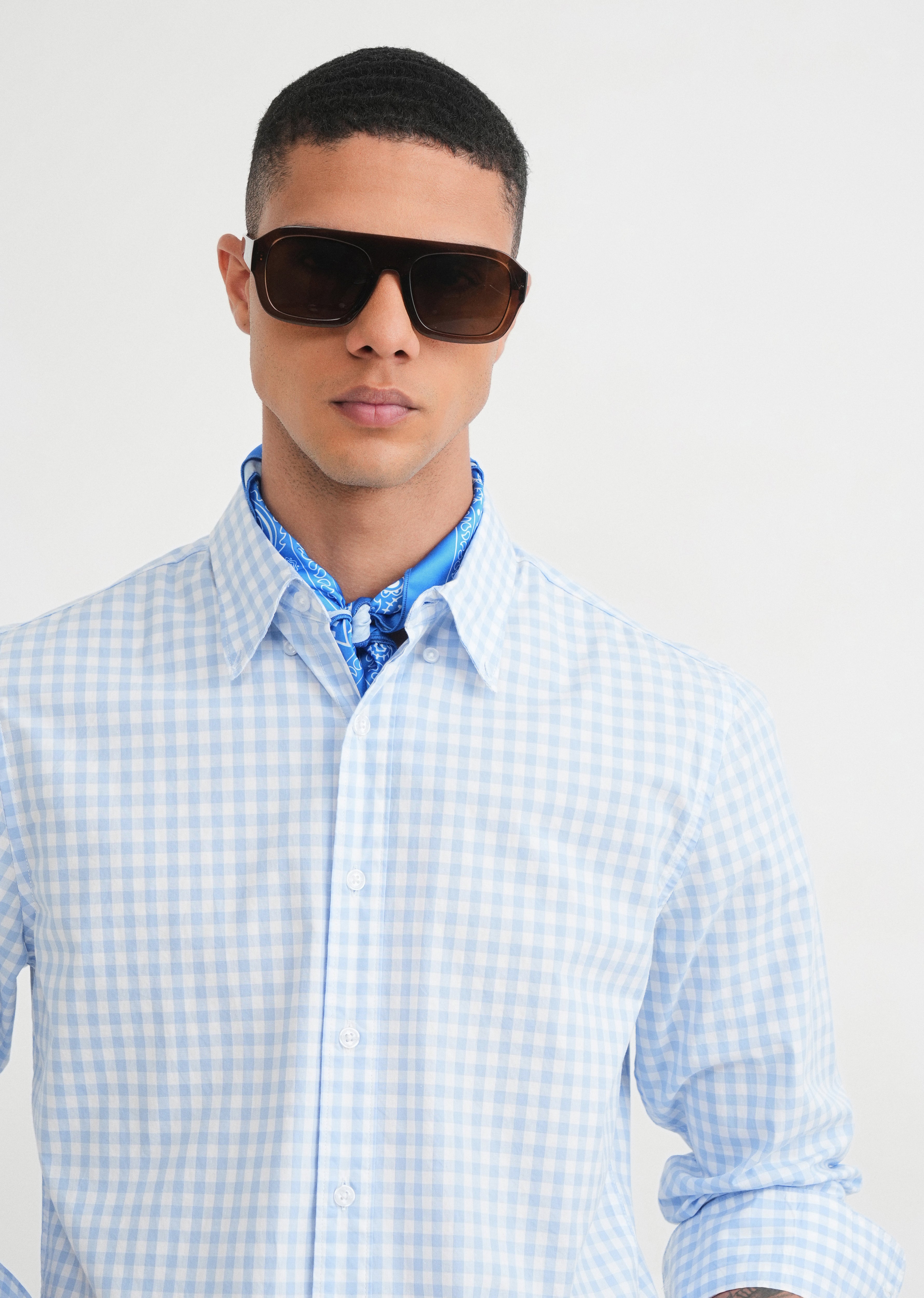 Blue Gingham Check Cotton Shirt