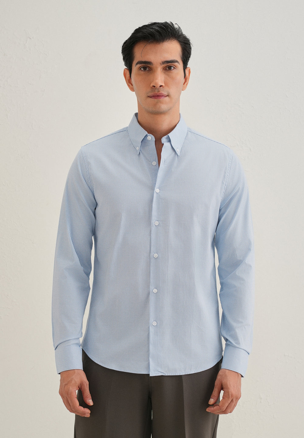 Blue Houndstooth Dobby Cotton Shirt