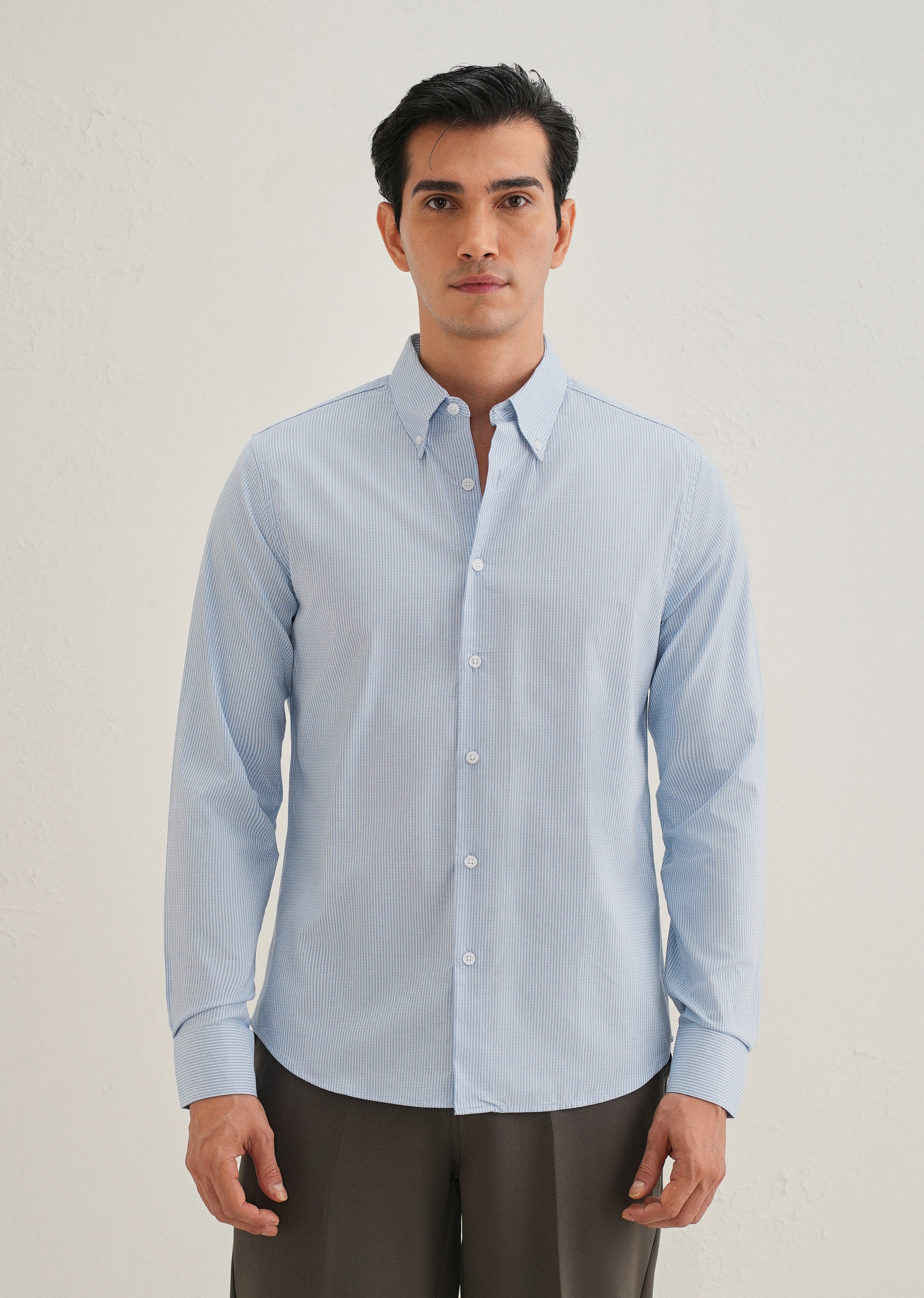 Blue Houndstooth Dobby Cotton Shirt