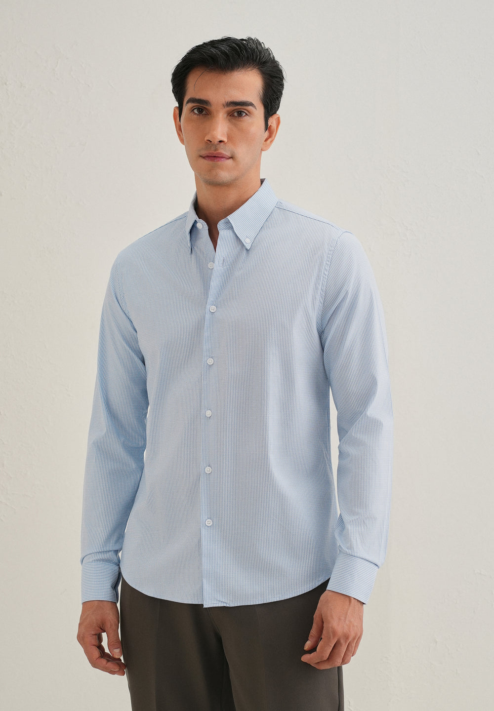 Blue Houndstooth Dobby Cotton Shirt