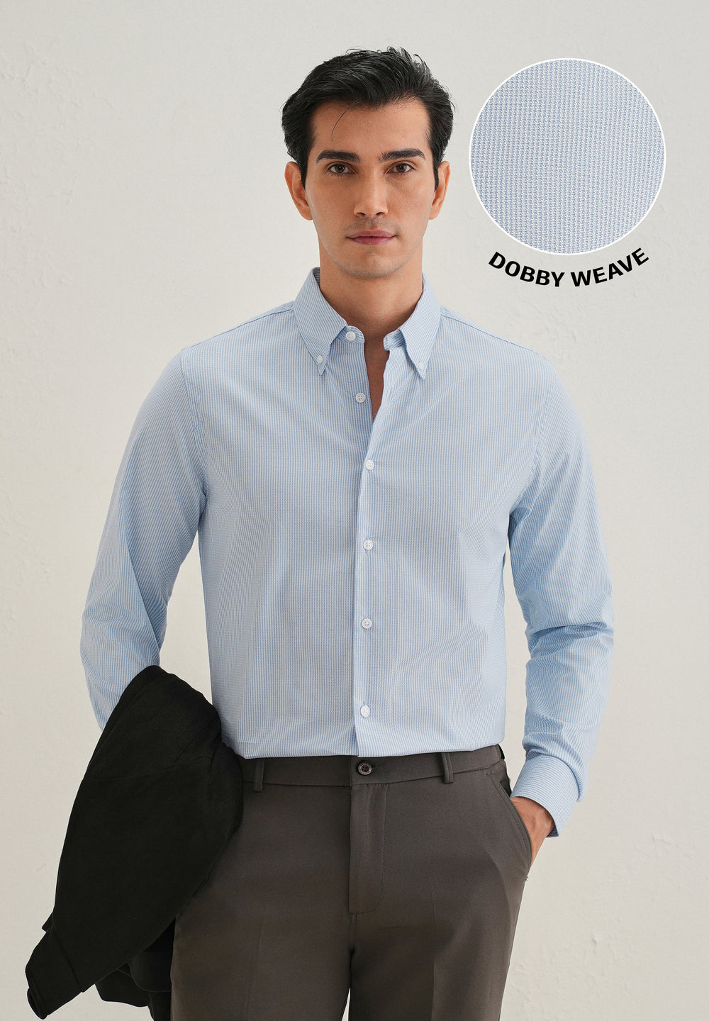 Blue Houndstooth Dobby Cotton Shirt