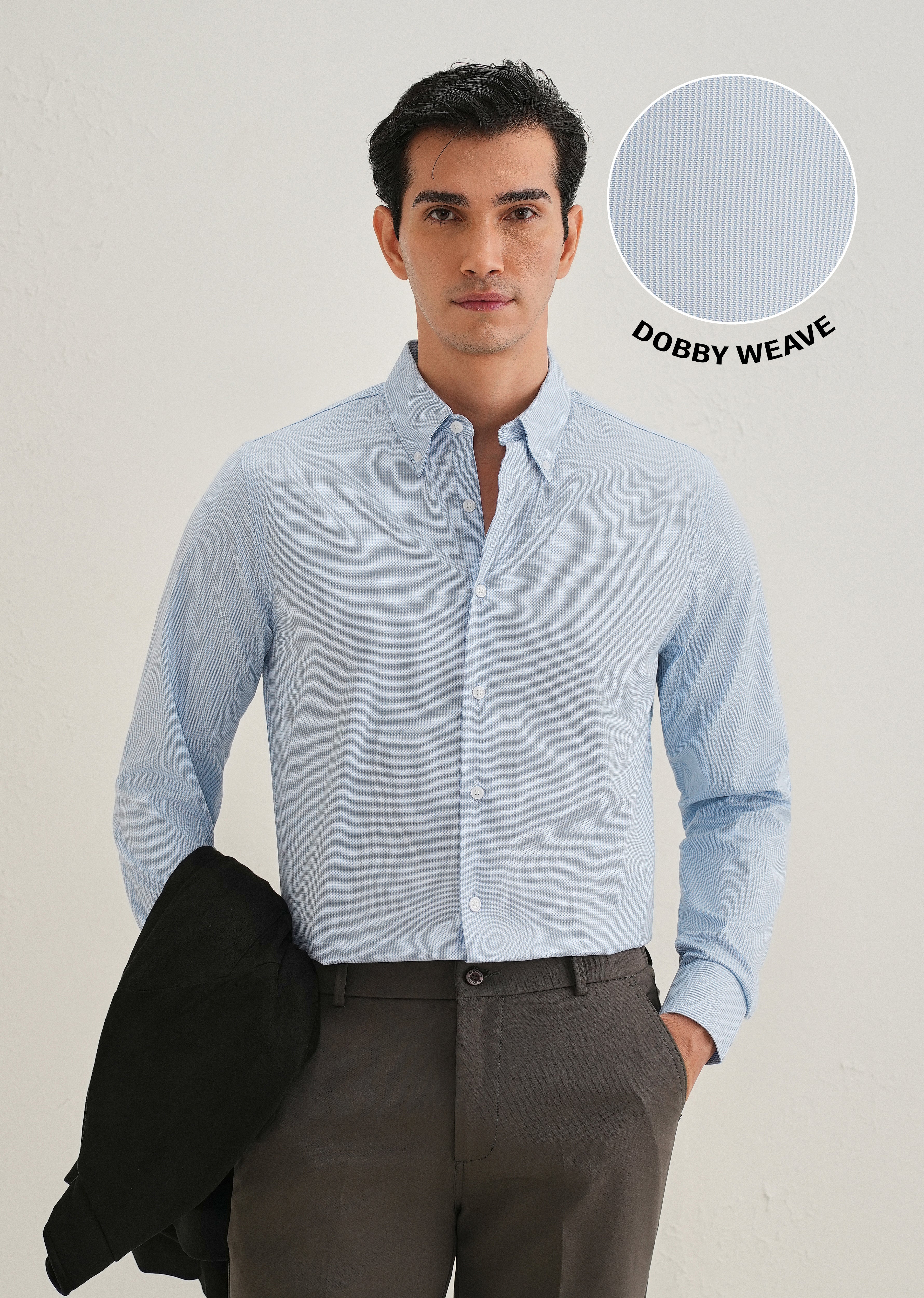 Blue Houndstooth Dobby Cotton Shirt