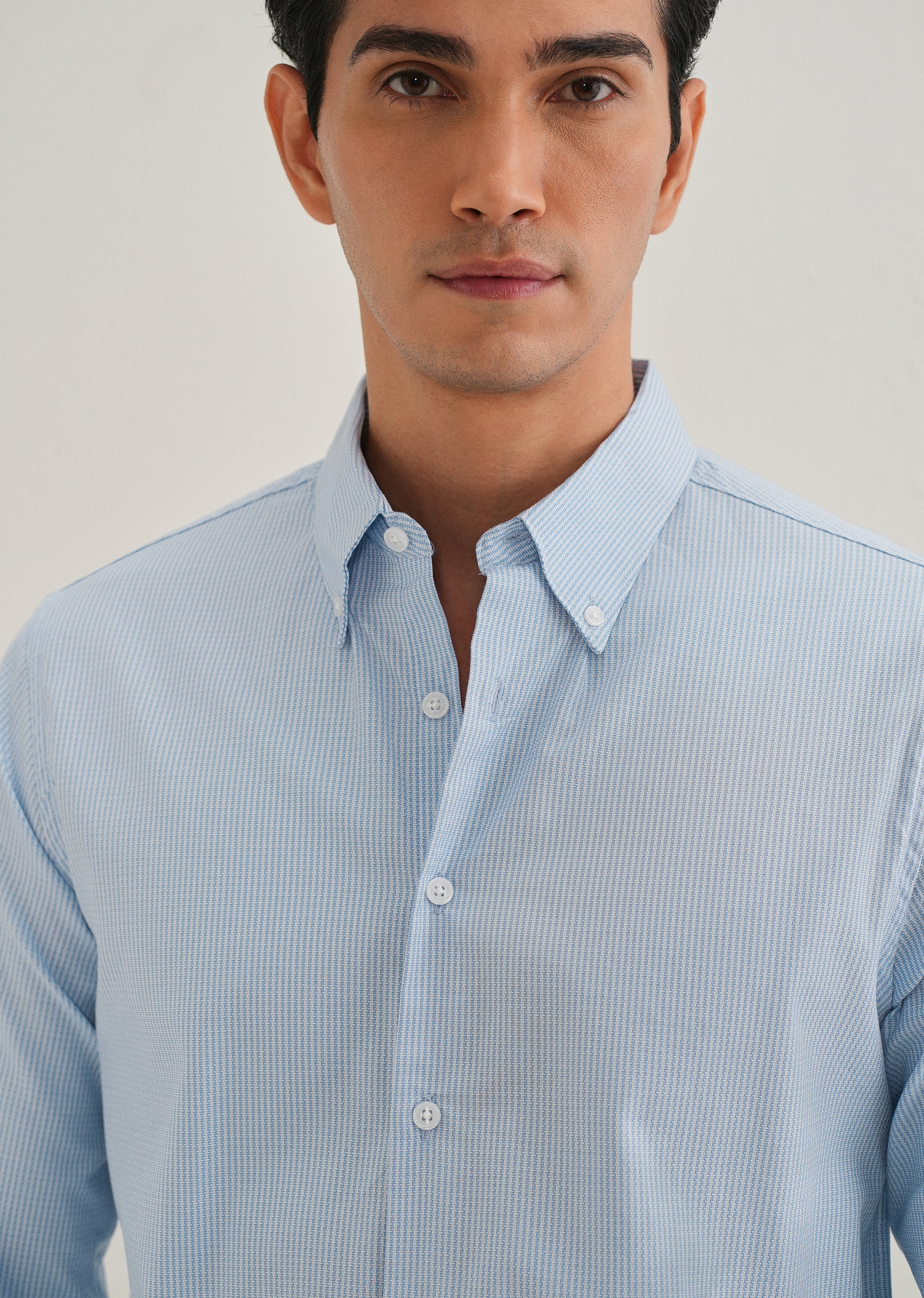 Blue Houndstooth Dobby Cotton Shirt