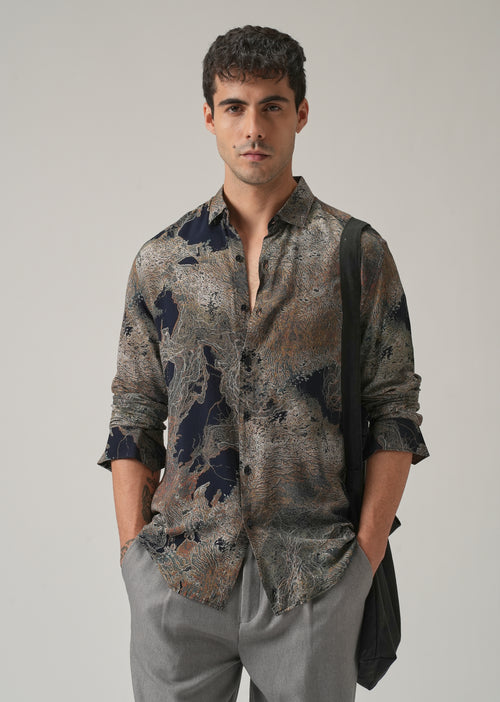 Blue Intricate Print Feather Shirt