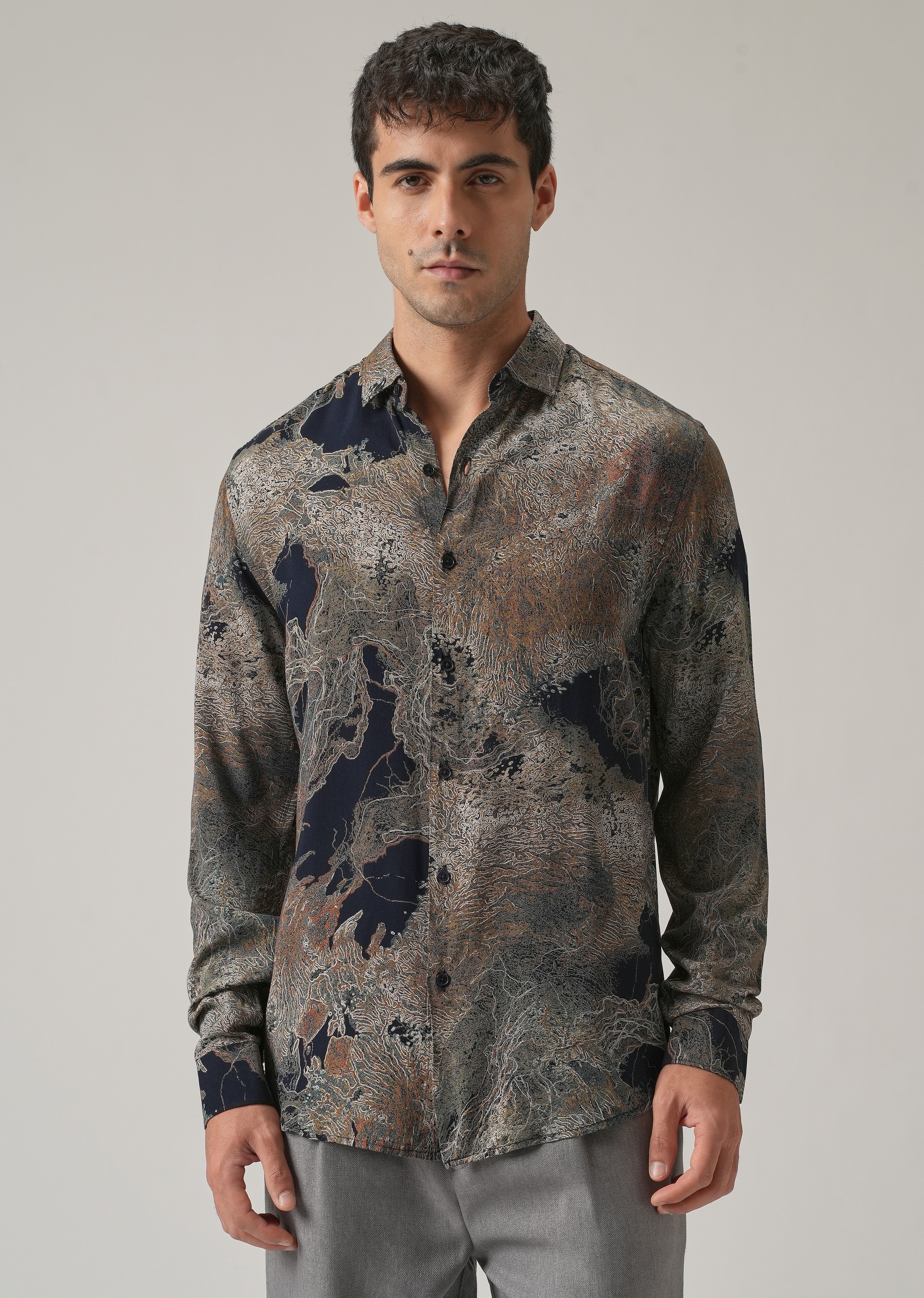 Blue Intricate Print Feather Shirt