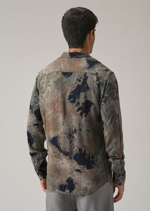 Blue Intricate Print Feather Shirt