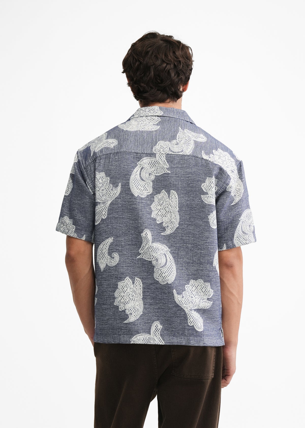 Blue Jacquard Floral Boxy Shirt