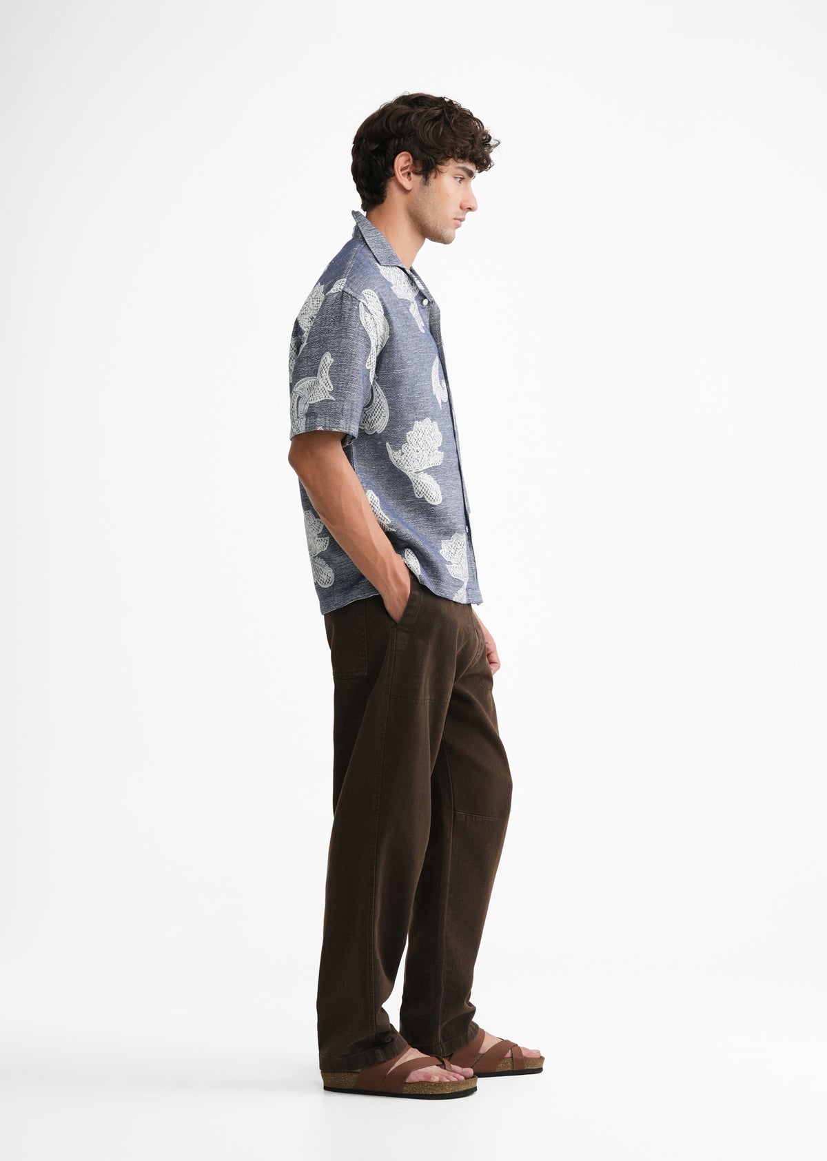 Blue Jacquard Floral Boxy Shirt