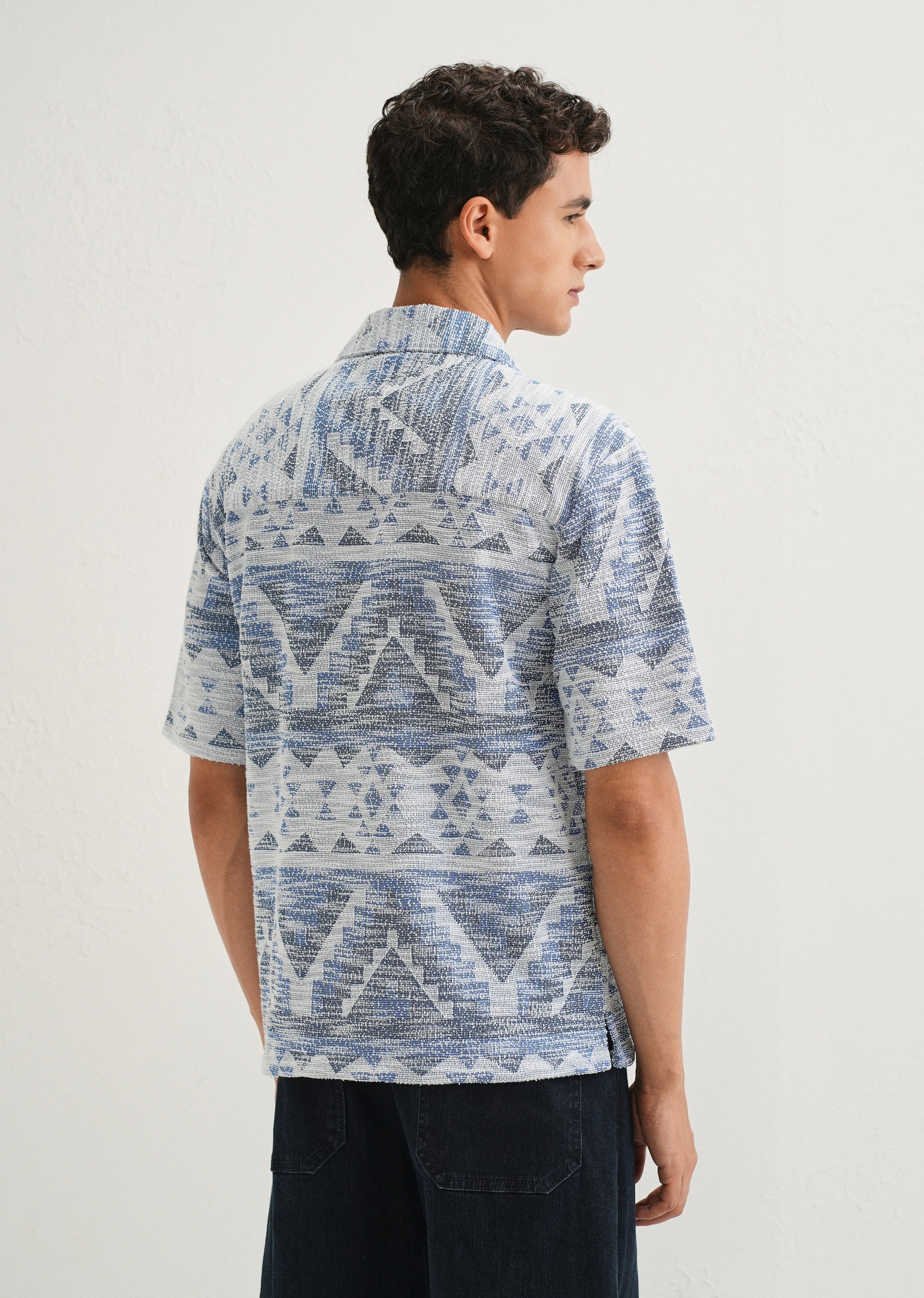 Blue Jacquard Knitted Shirt