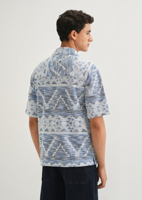 Blue Jacquard Knitted Shirt