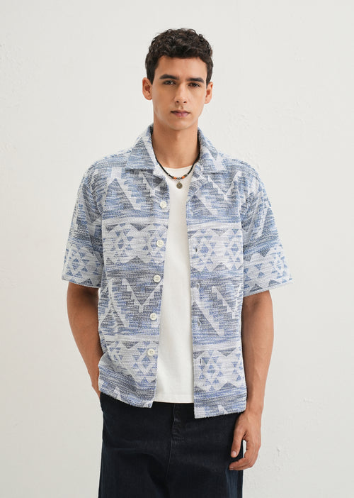Blue Jacquard Knitted Shirt