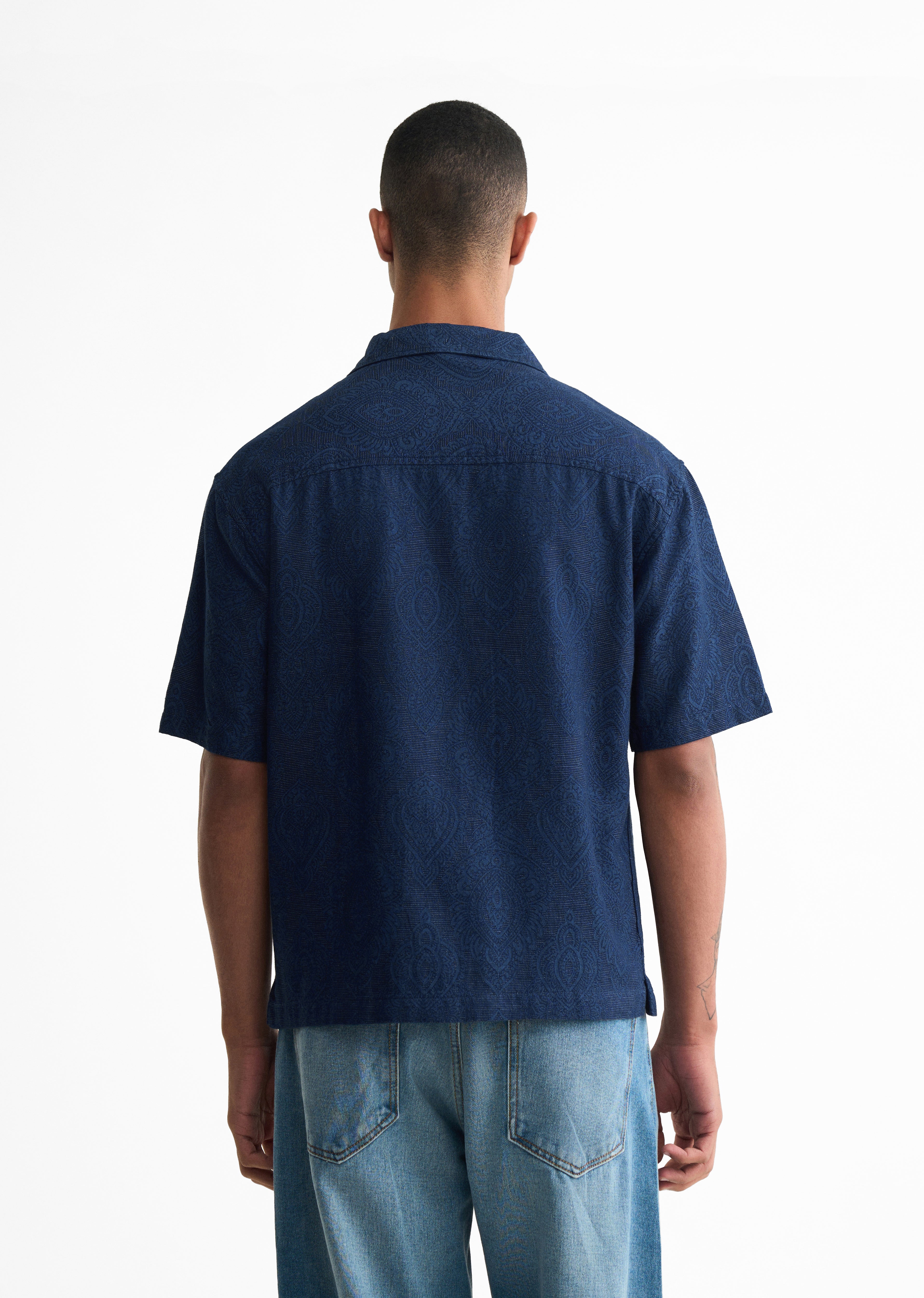 Blue Jacquard Pattern Boxy Shirt